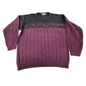 Atrium Sweater Geometric Ribbed Knit  Mens XL Black & Purple Wool Blend USA